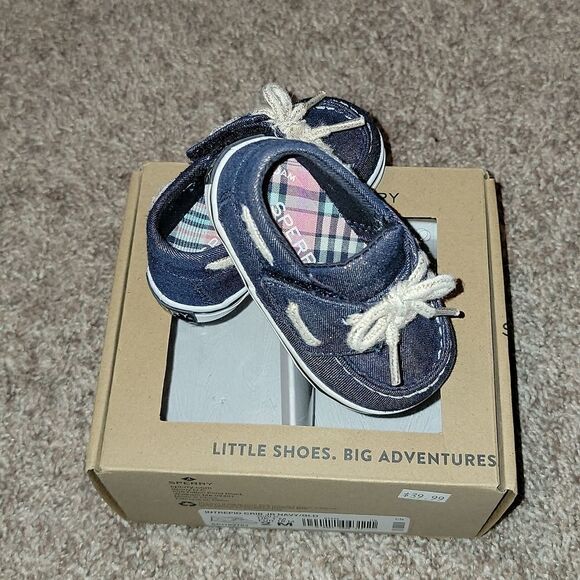 New Sperry Crib Jr Navy/Gold Shimmer - Picture 1 of 7